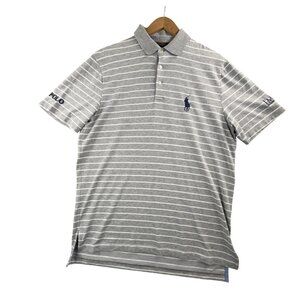 Polo Ralph Lauren Polo Shirt Mens Medium Gray Stripe IMAC Logo Big Pony Golf